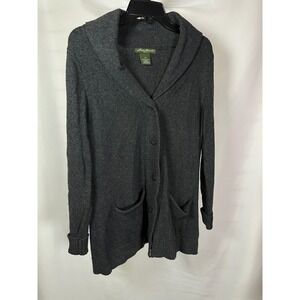 Eddie Bauer Shawl Collar Cardigan Sweater Charcoal GrayButton Front Womens Large